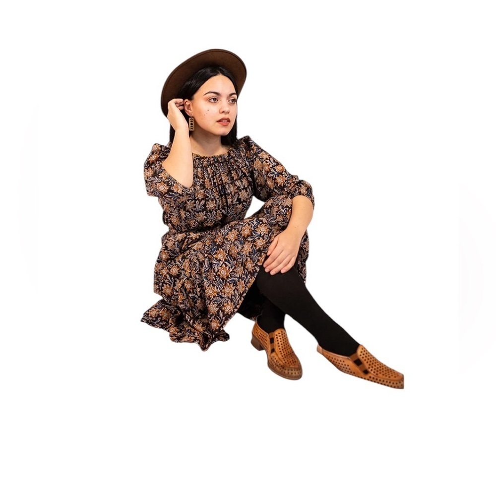 Small Mata Traders Floral Flowers Peasant Boho 3/4 Sleeve Marnie Dress